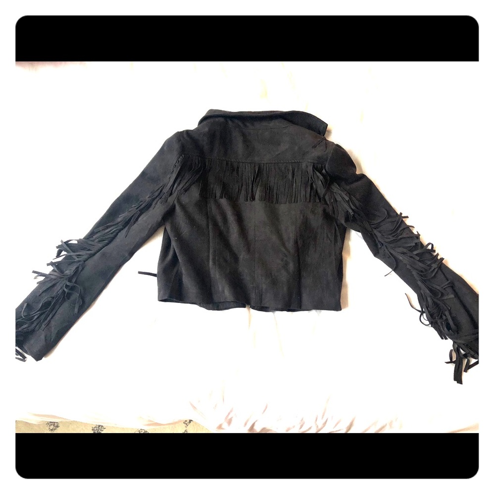 Dark Brown Suede-Like Jacket with Fringe Detail